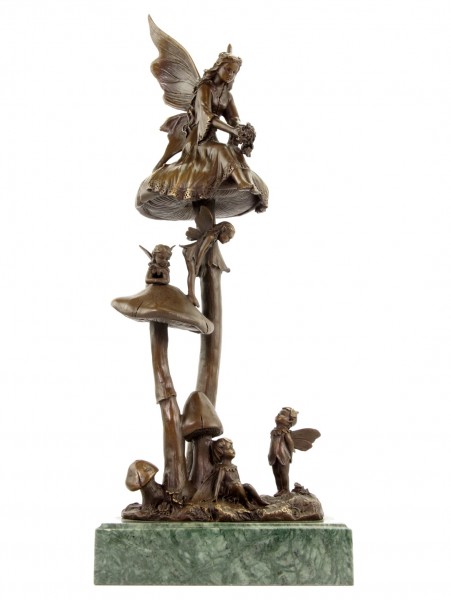 Forest Elves on Mushrooms - Art Nouveau Sculpture by Milo