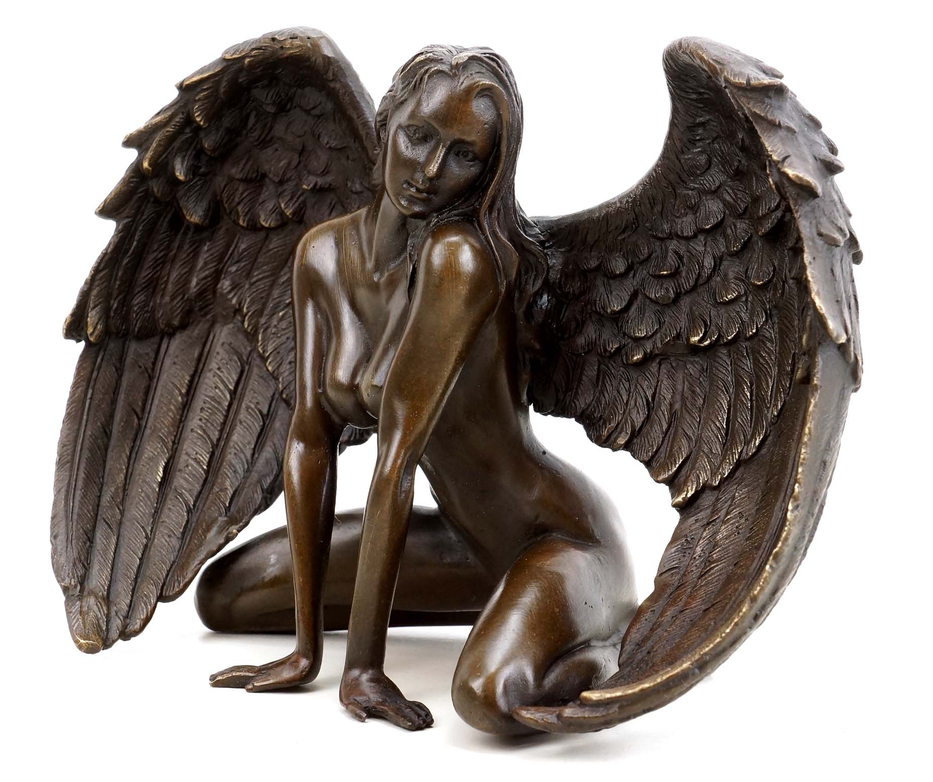 Woman Angel Sculpture,Supernatural BeingNude Art Very Detailed Bronze Plated Veronese Design Statue 17cm6.69inches