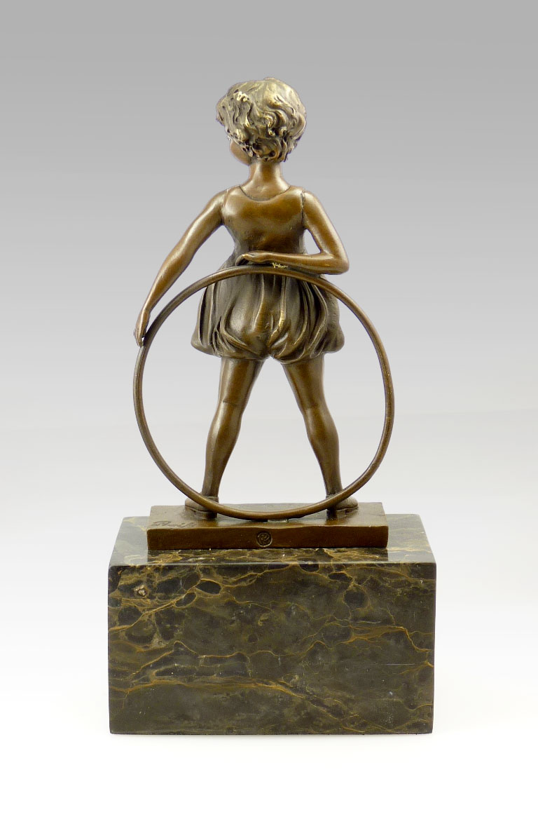 Art Deco Bronze Girl with Hoop signed F. Preiss