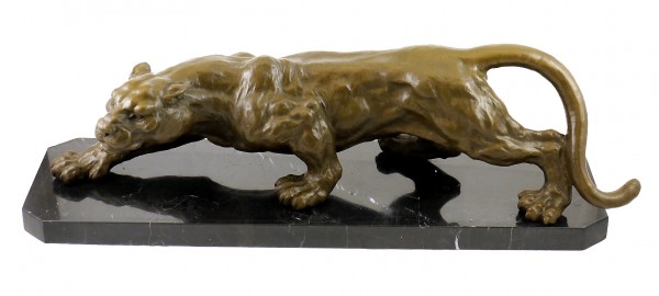 Animal Bronze Figure - XXL Panther on a Marble base - sign. Milo