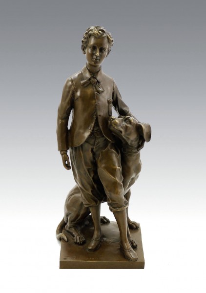 Art Nouveau Bronze - The Prince Impérial with His Dog Néro, sign