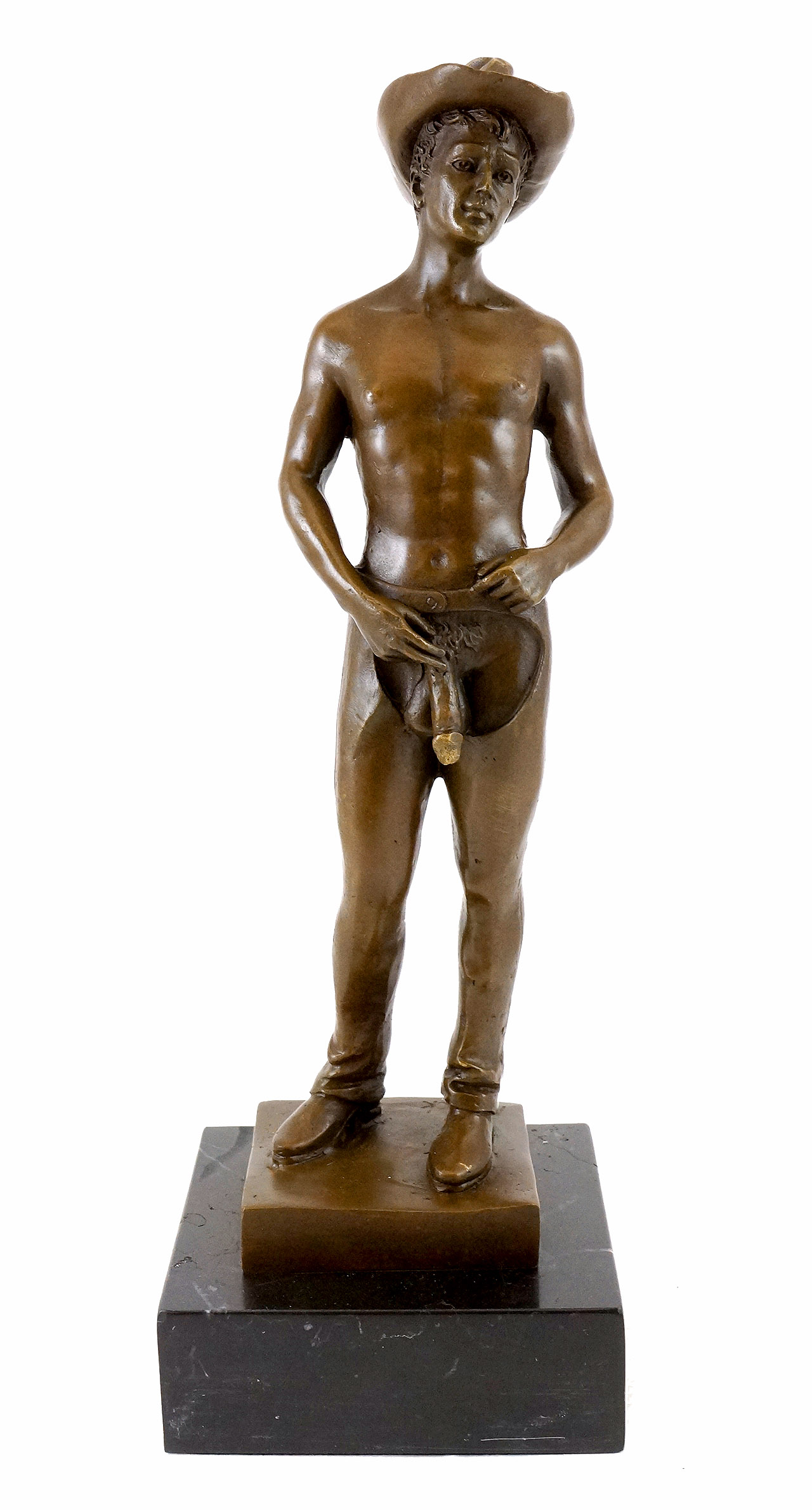 Cowboy Bronzeskulptur Marmorsockel Akt Figur Erotik Mann 